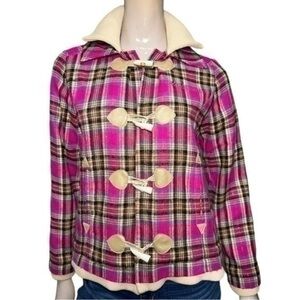 Heatherette Vintage Women’s Size S Pink Brushed Flannel Plaid Toggle Jacket